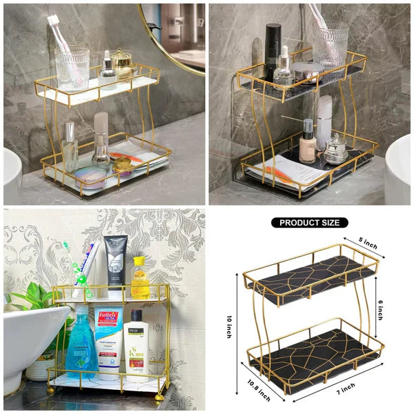 Glam Gold Vanity Display Rack – 2-Tier Organizer