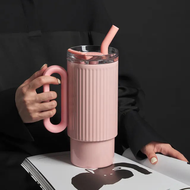 Aqua Ridge Ribbed Tumbler With Straw