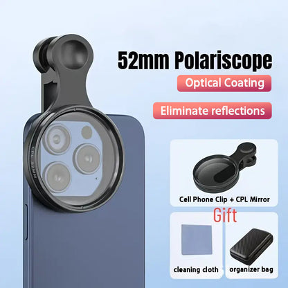 Heysliy 52mm CPL filter for Phone with Clip