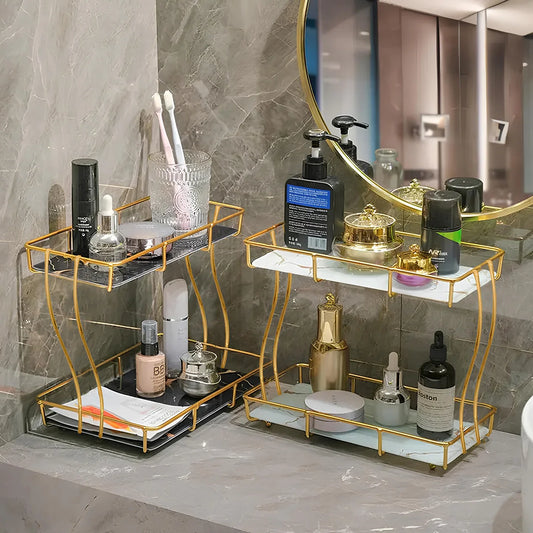 Glam Gold Vanity Display Rack – 2-Tier Organizer