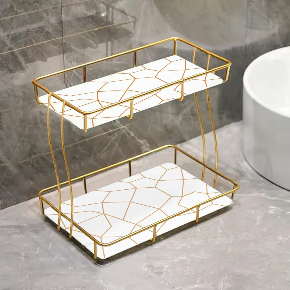Glam Gold Vanity Display Rack – 2-Tier Organizer