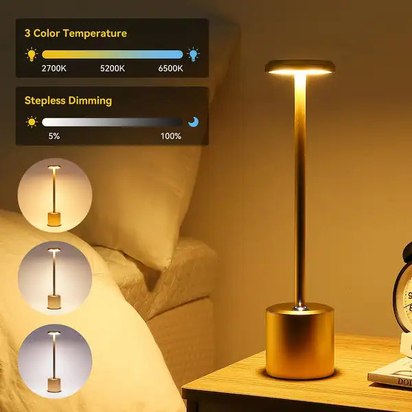 3 Color LED Rechargeable Touch Metal Table Lamp