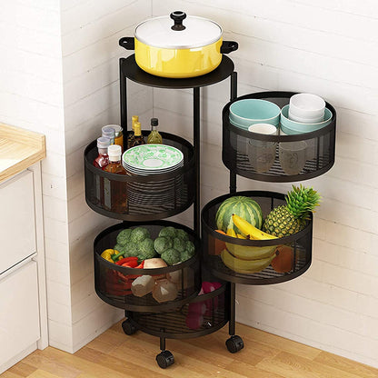 5-Basket Rotating Kitchen Shelf – Standing Corner Storage Rack