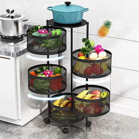 5-Basket Rotating Kitchen Shelf – Standing Corner Storage Rack