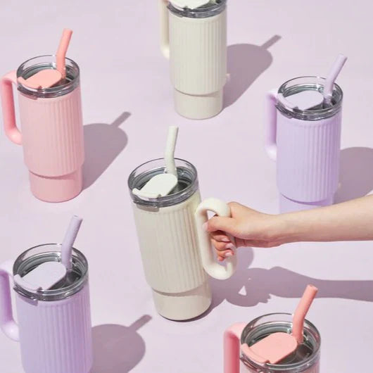 Aqua Ridge Ribbed Tumbler With Straw