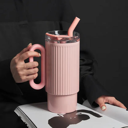 Aqua Ridge Ribbed Tumbler With Straw